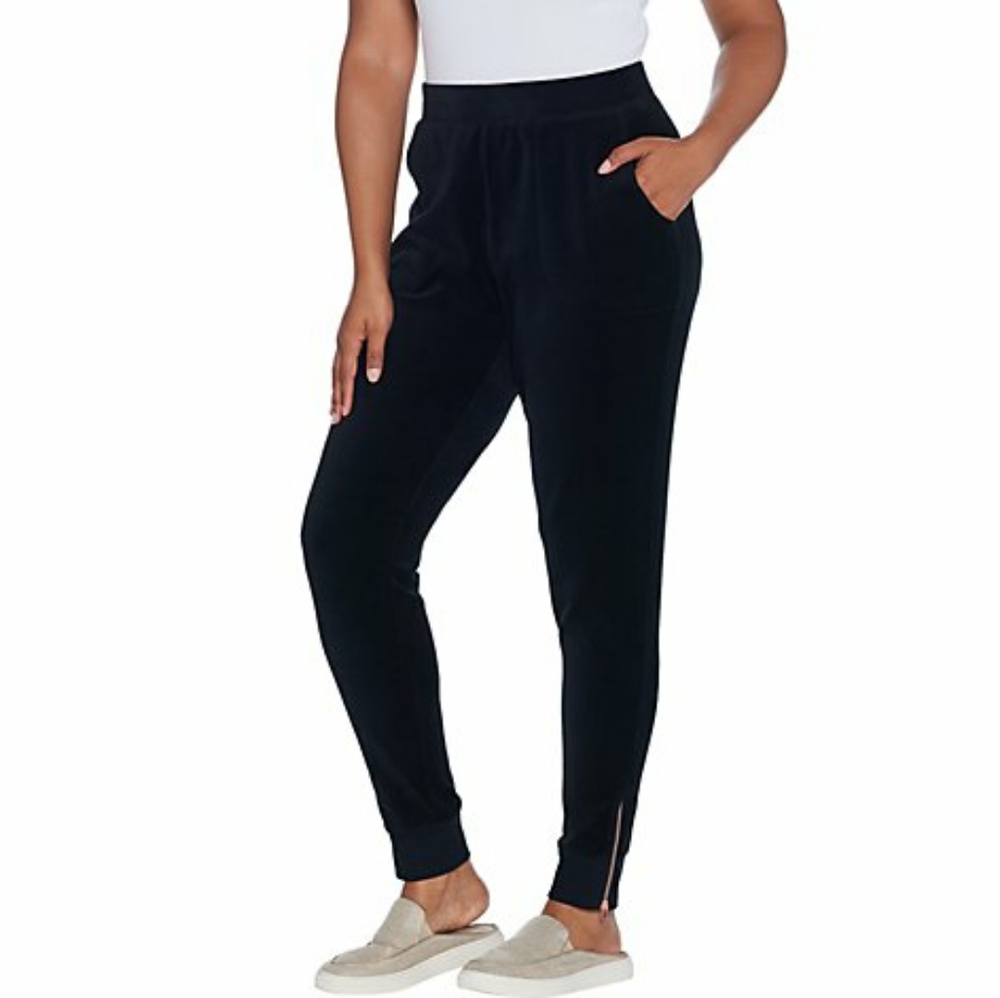 Denim and company velour joggers zipper ankle